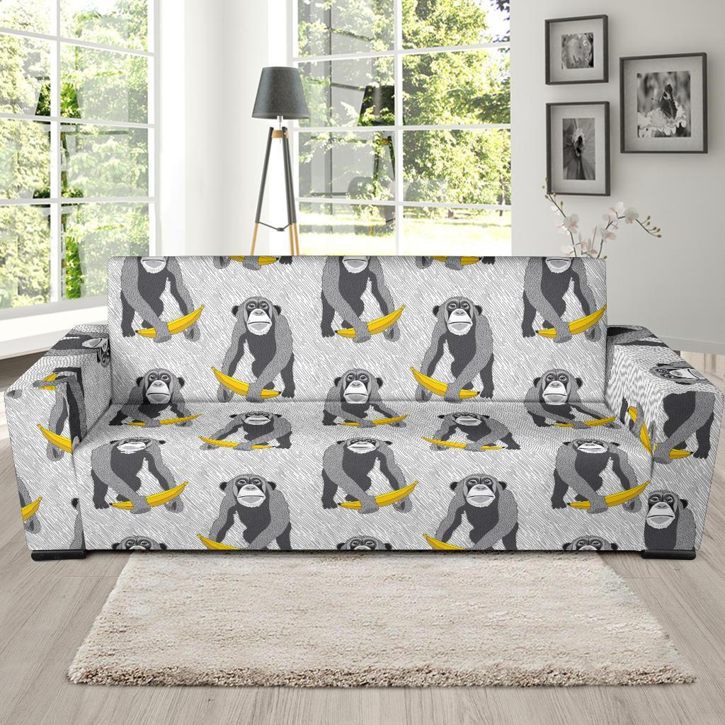 Chimp Monkey Banana Pattern Print Sofa Covers-grizzshop