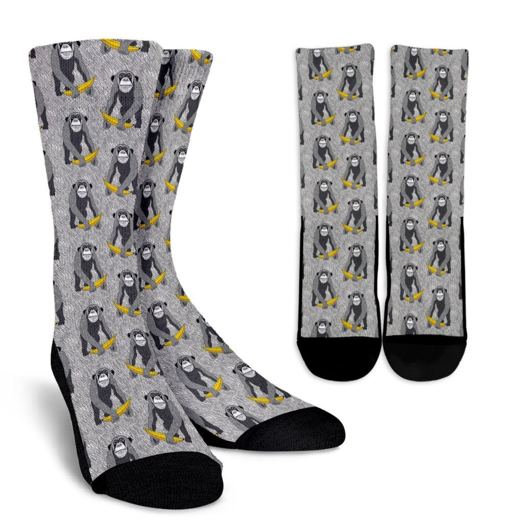 Chimp Monkey Banana Pattern Print Unisex Crew Socks-grizzshop