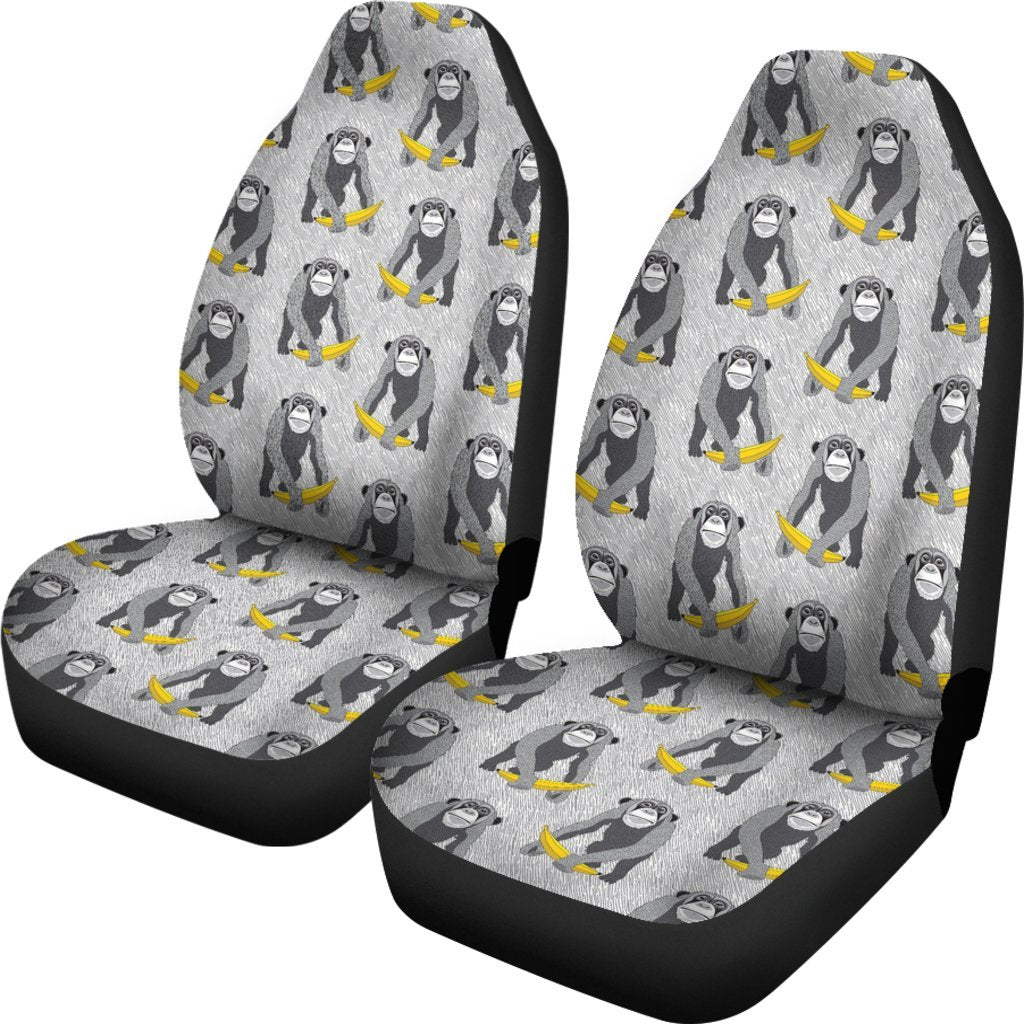 Chimp Monkey Banana Pattern Print Universal Fit Car Seat Cover-grizzshop