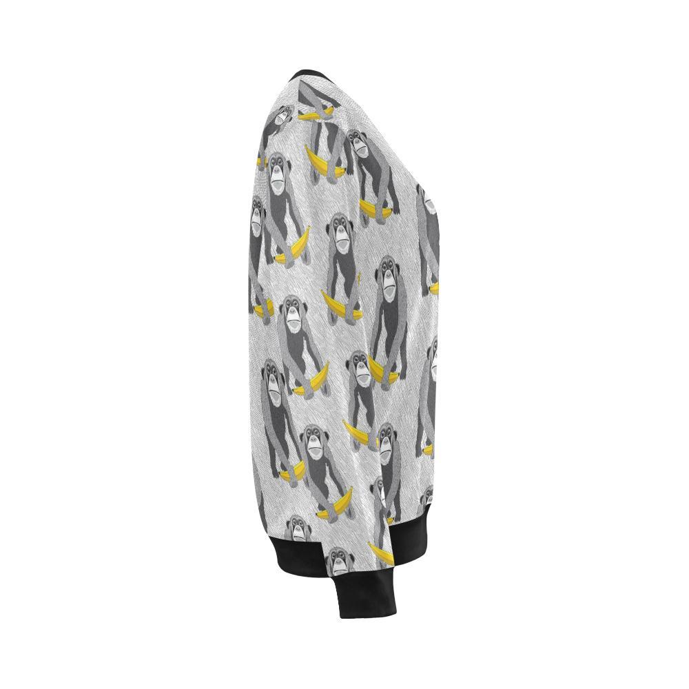 Chimp Monkey Banana Pattern Print Women Crewneck Sweatshirt-grizzshop