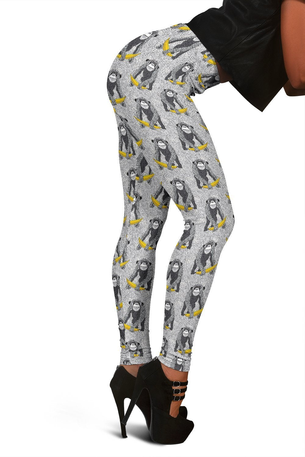 Chimp Monkey Banana Pattern Print Women Leggings-grizzshop