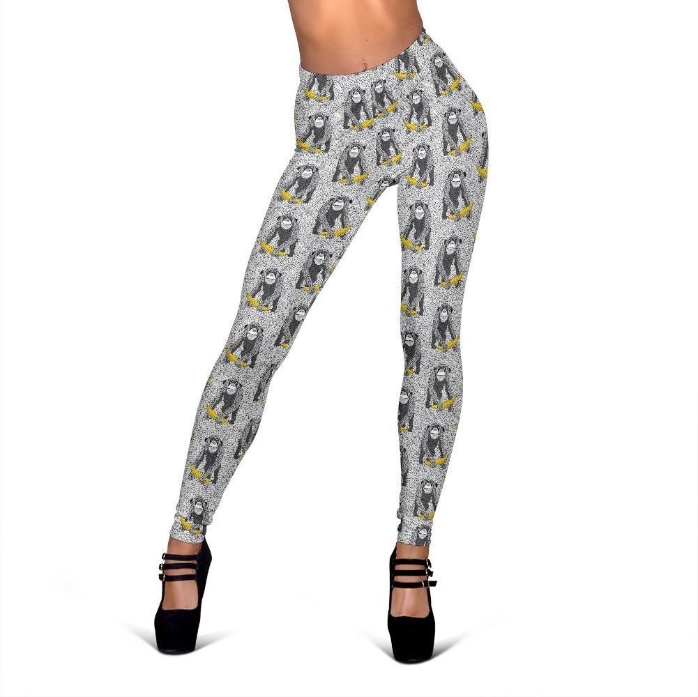 Chimp Monkey Banana Pattern Print Women Leggings-grizzshop