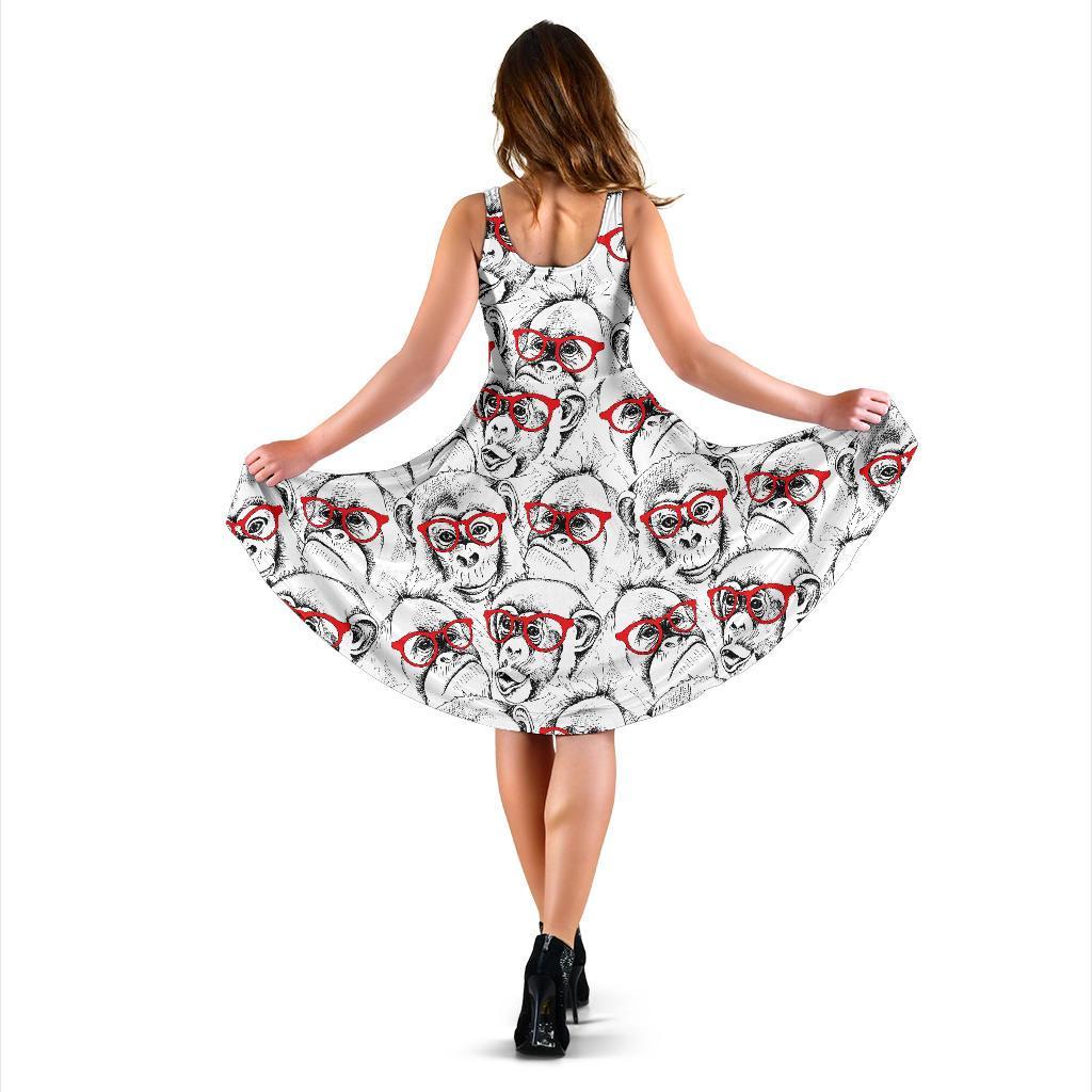 Chimp Monkey Pattern Print Dress-grizzshop