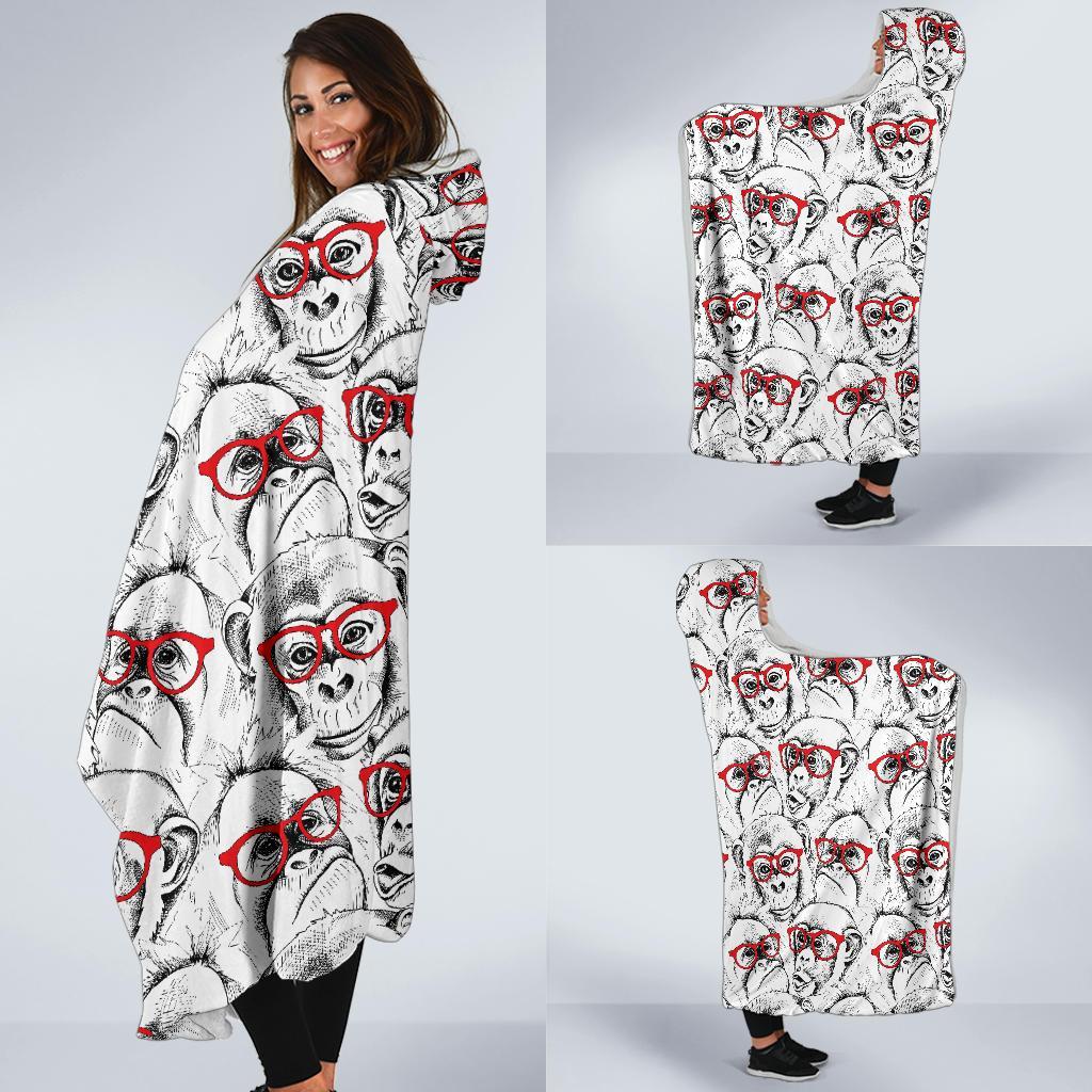 Chimp Monkey Pattern Print Hooded Blanket-grizzshop