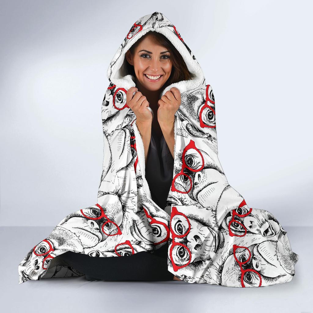 Chimp Monkey Pattern Print Hooded Blanket-grizzshop