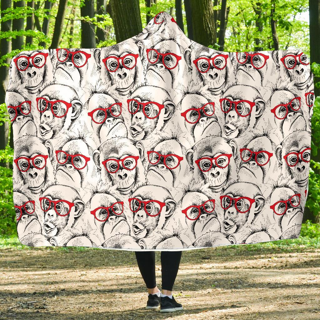 Chimp Monkey Pattern Print Hooded Blanket-grizzshop