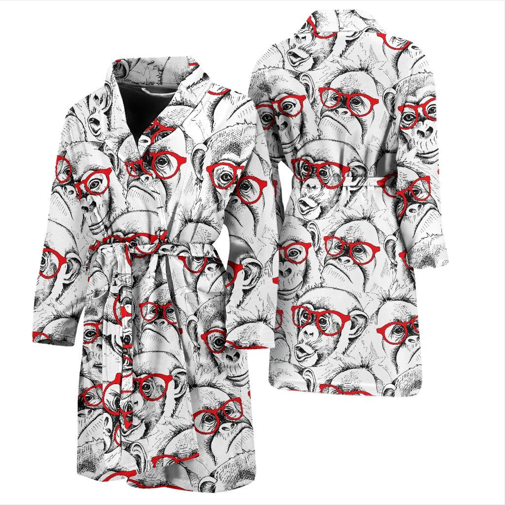 Chimp Monkey Pattern Print Men Long Robe-grizzshop