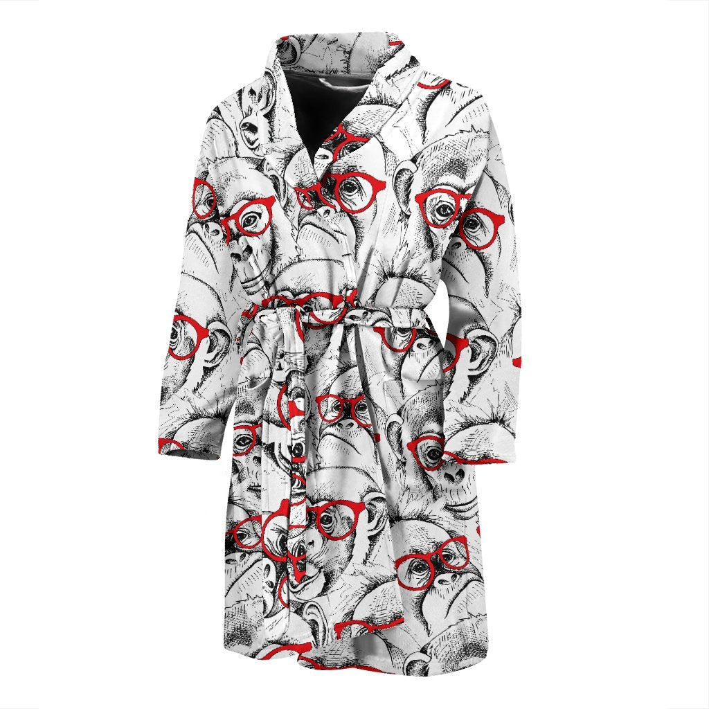 Chimp Monkey Pattern Print Men Long Robe-grizzshop