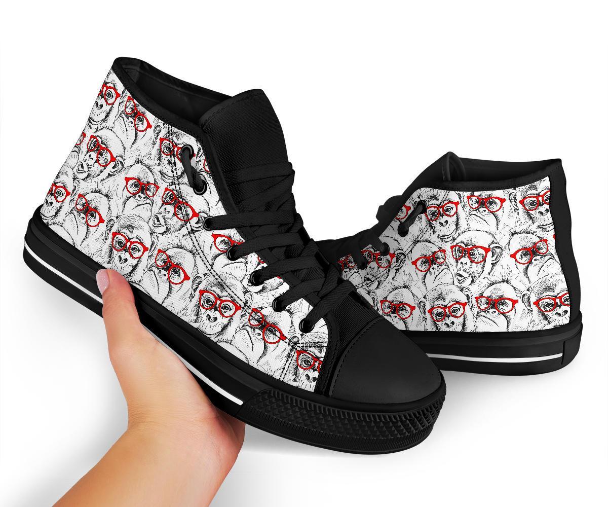 Chimp Monkey Pattern Print Men Women's High Top Shoes-grizzshop