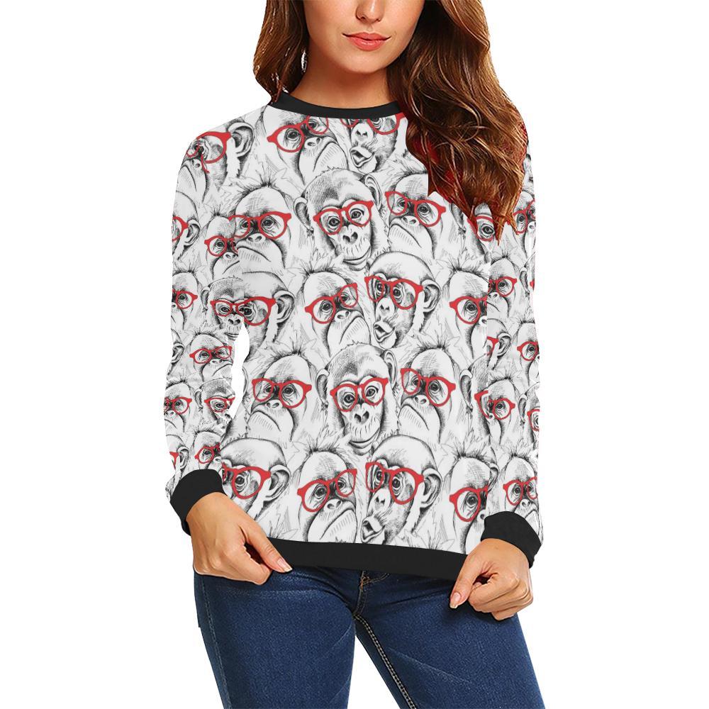 Chimp Monkey Pattern Print Women Crewneck Sweatshirt-grizzshop