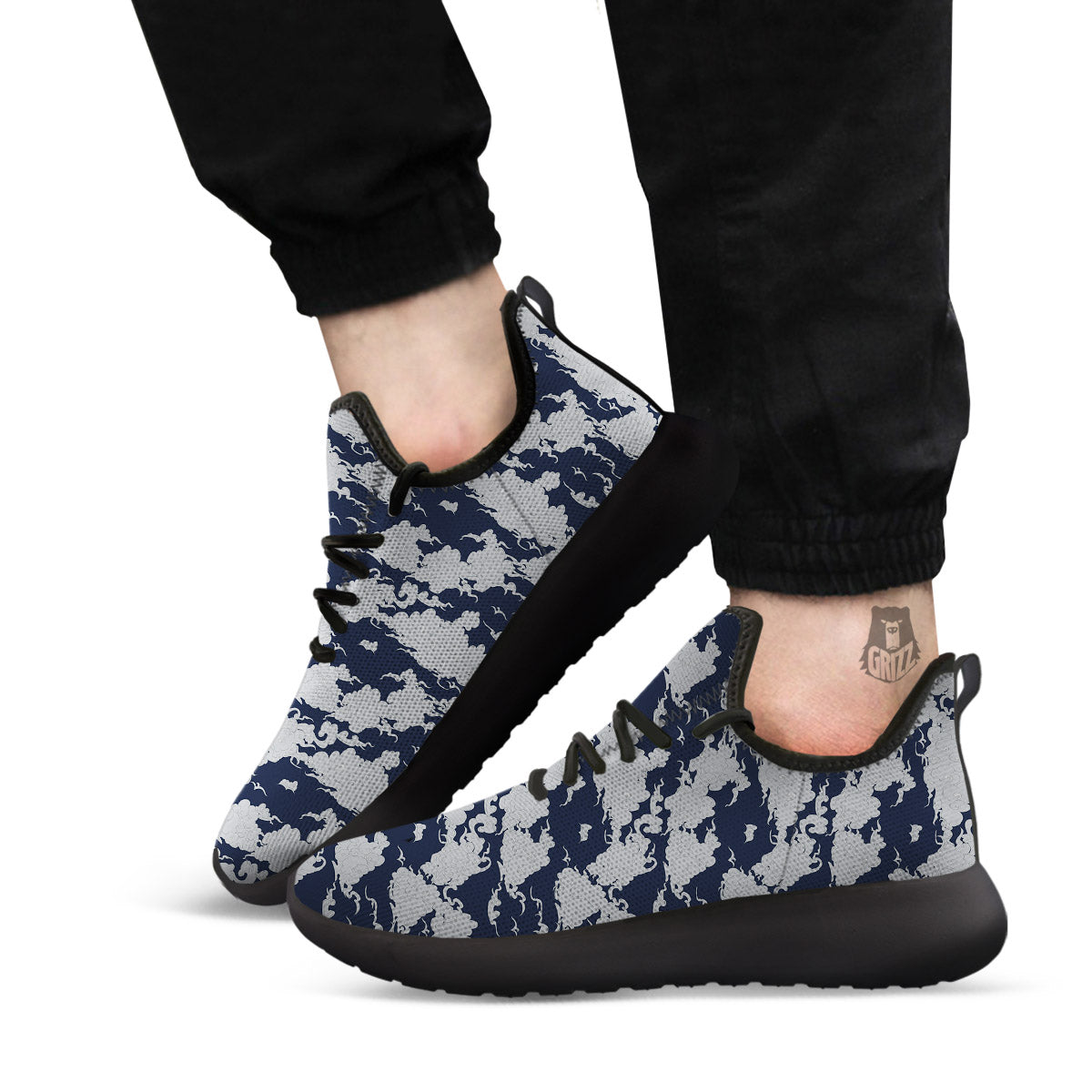 Chinese Cloud Print Pattern Black Athletic Shoes-grizzshop