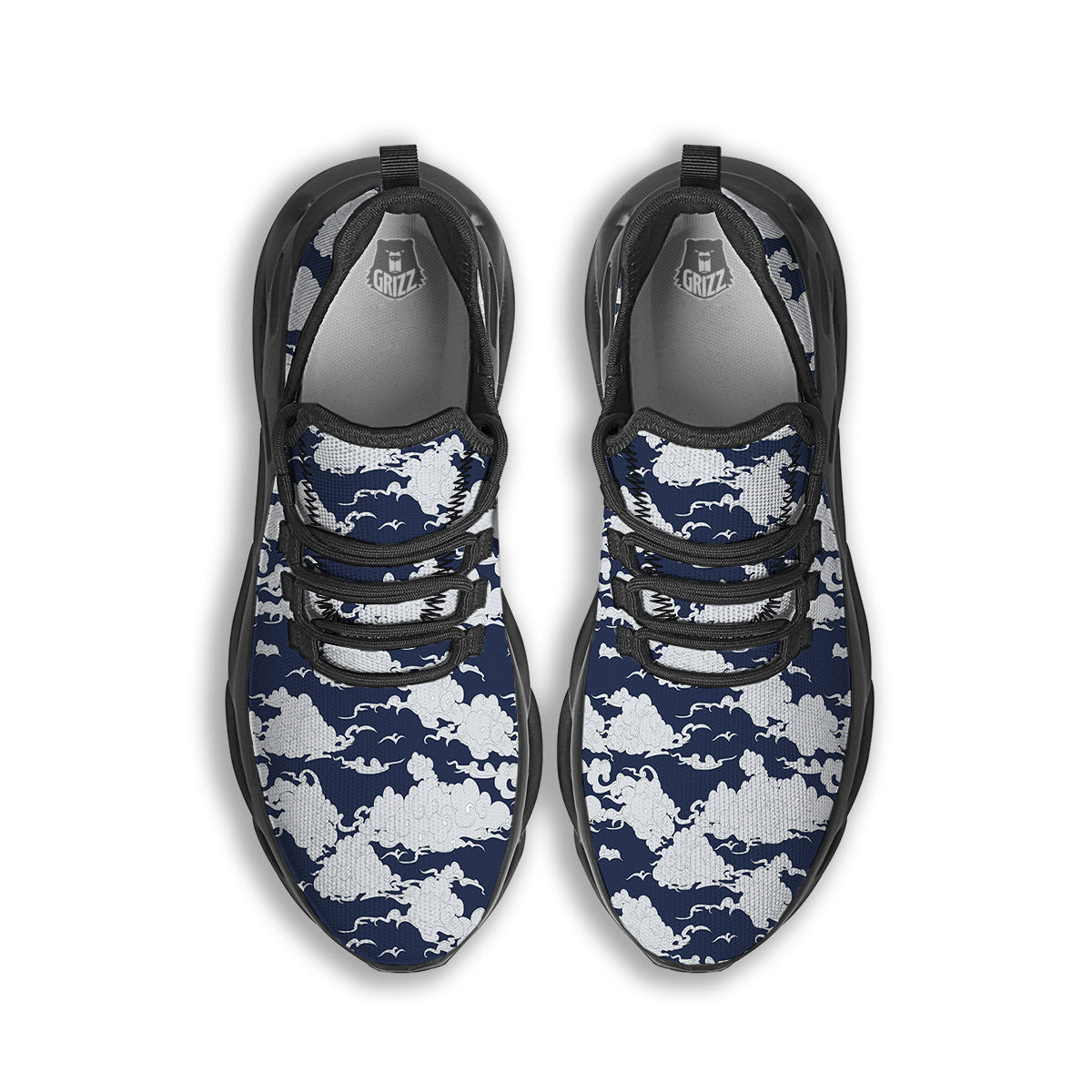 Chinese Cloud Print Pattern Black Running Shoes-grizzshop