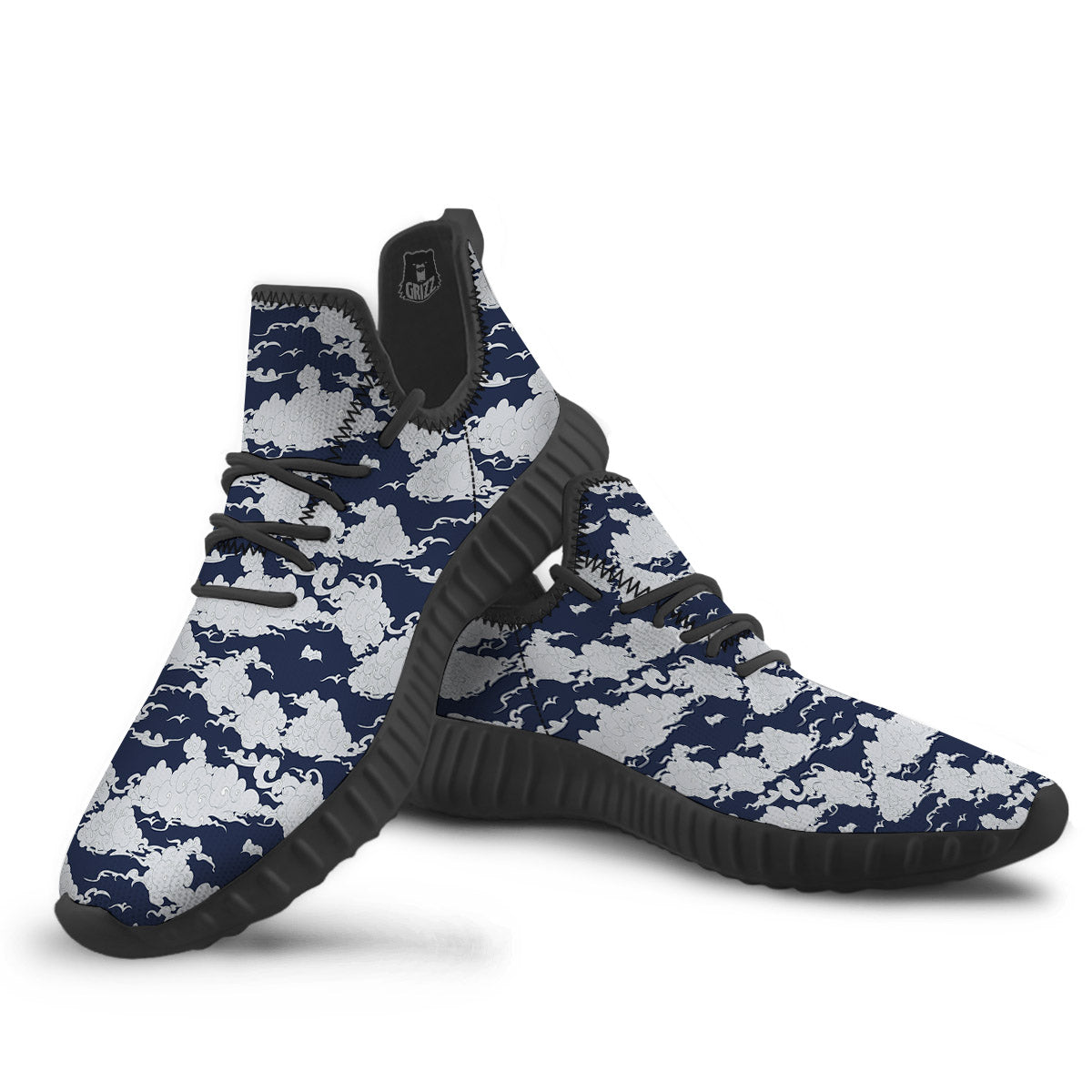 Chinese Cloud Print Pattern Black Walking Shoes-grizzshop