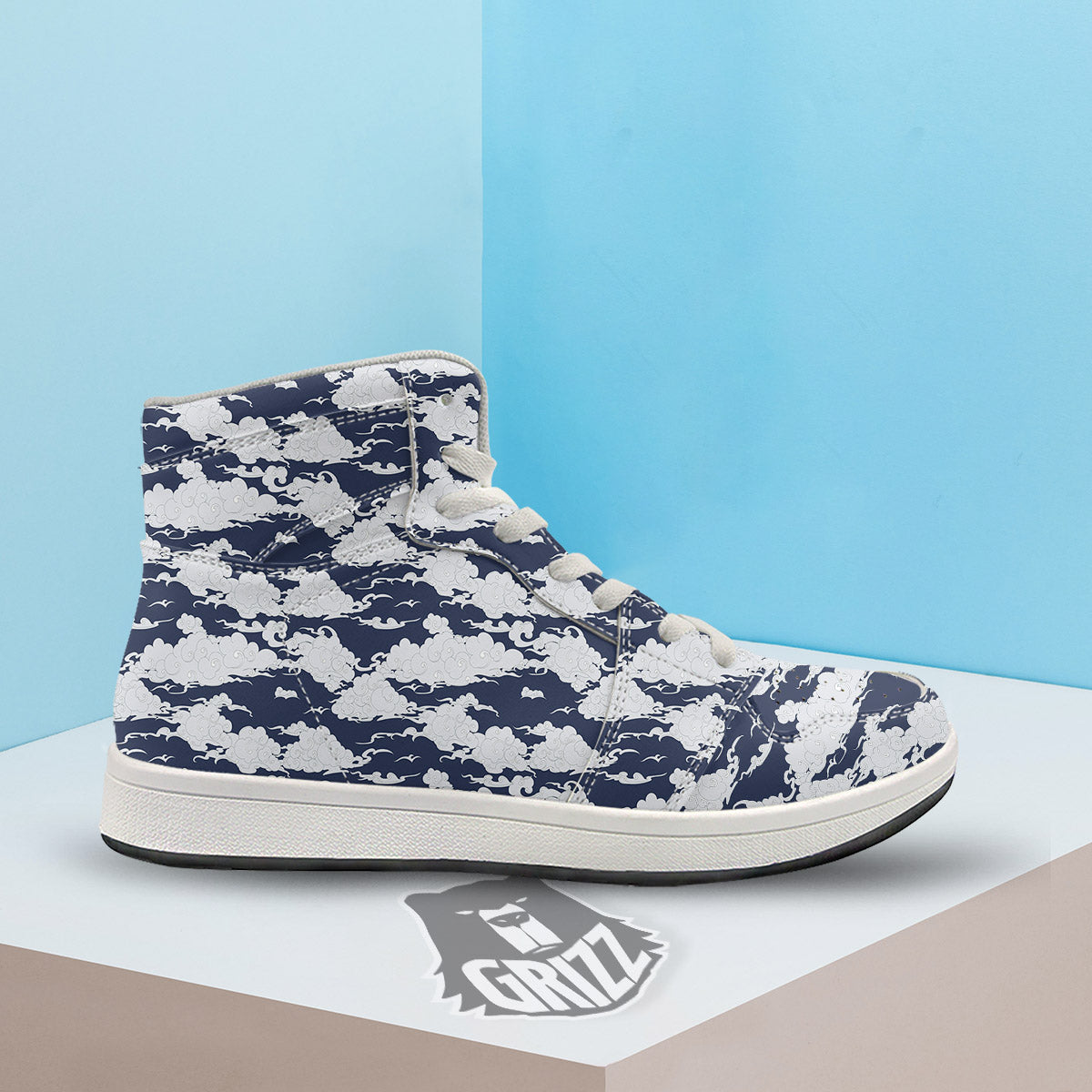 Chinese Cloud Print Pattern High Top Sneakers-grizzshop