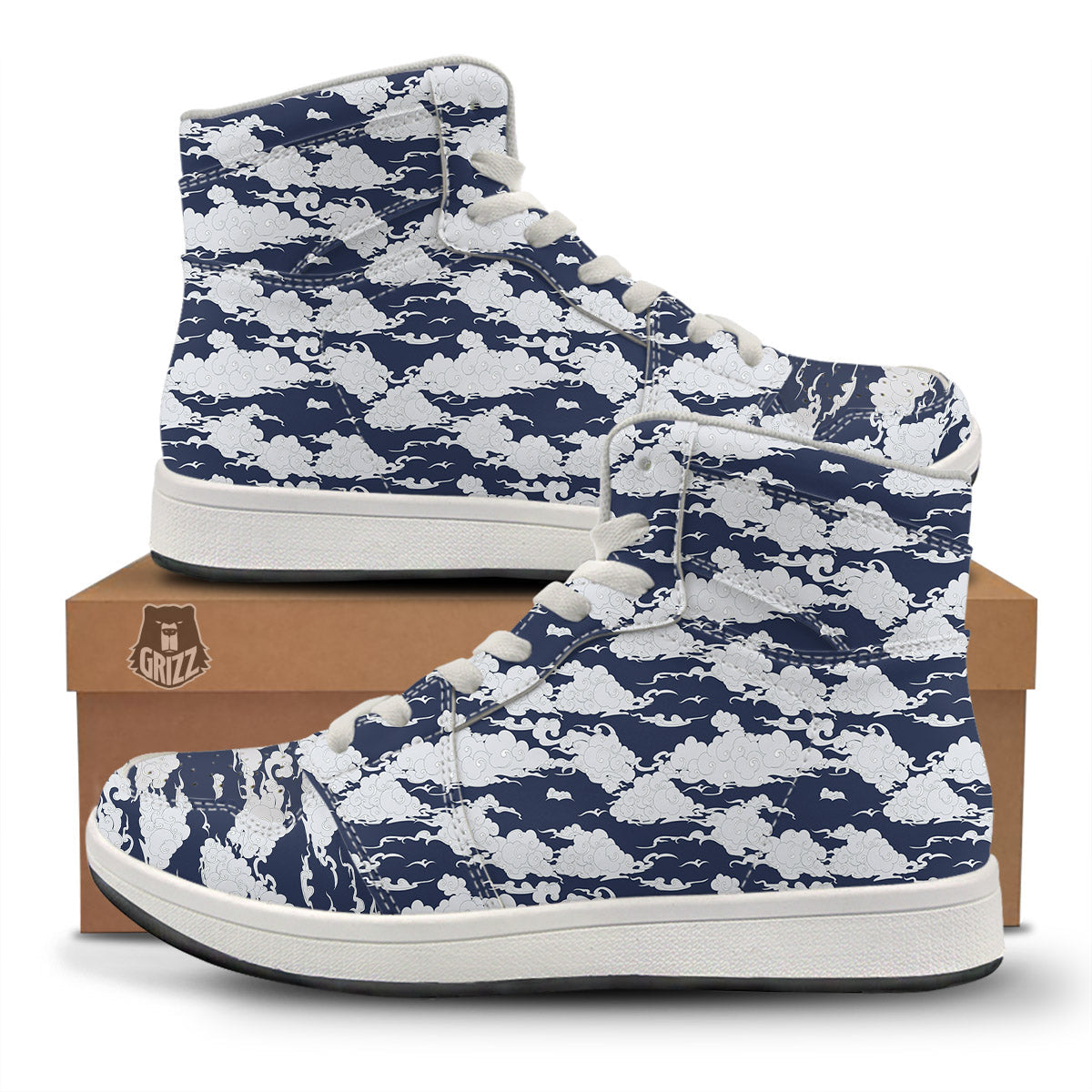Chinese Cloud Print Pattern High Top Sneakers-grizzshop
