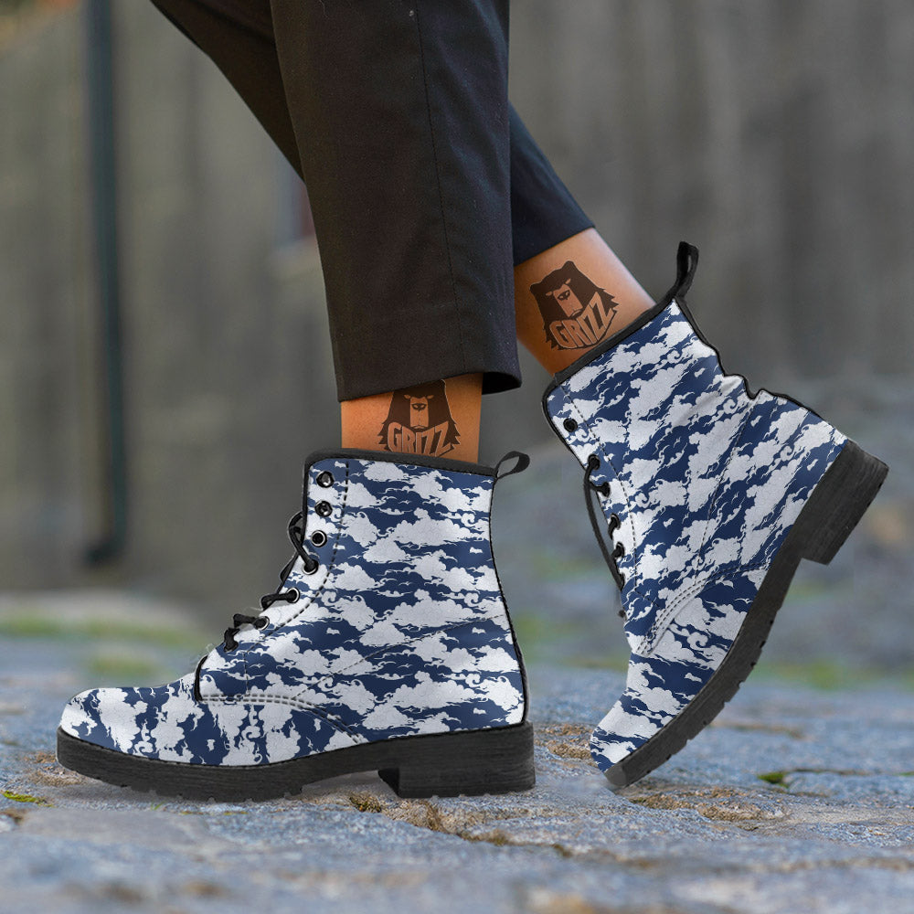 Chinese Cloud Print Pattern Leather Boots-grizzshop