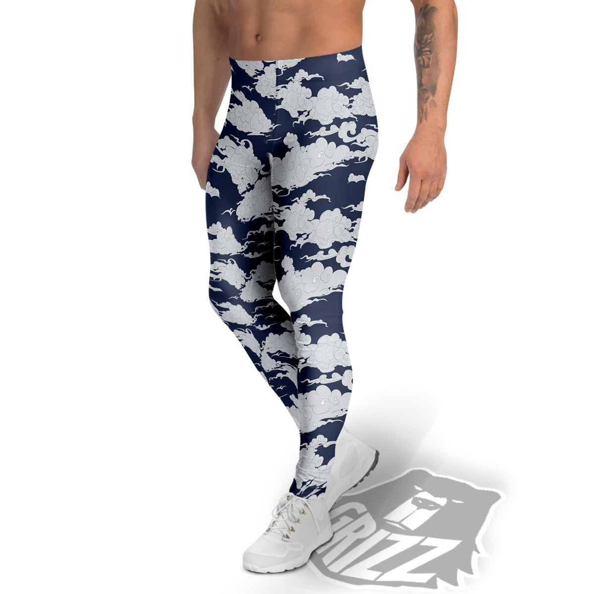 Chinese Cloud Print Pattern Men's Leggings-grizzshop