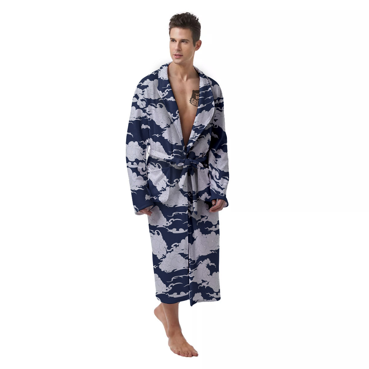 Chinese Cloud Print Pattern Men's Robe-grizzshop
