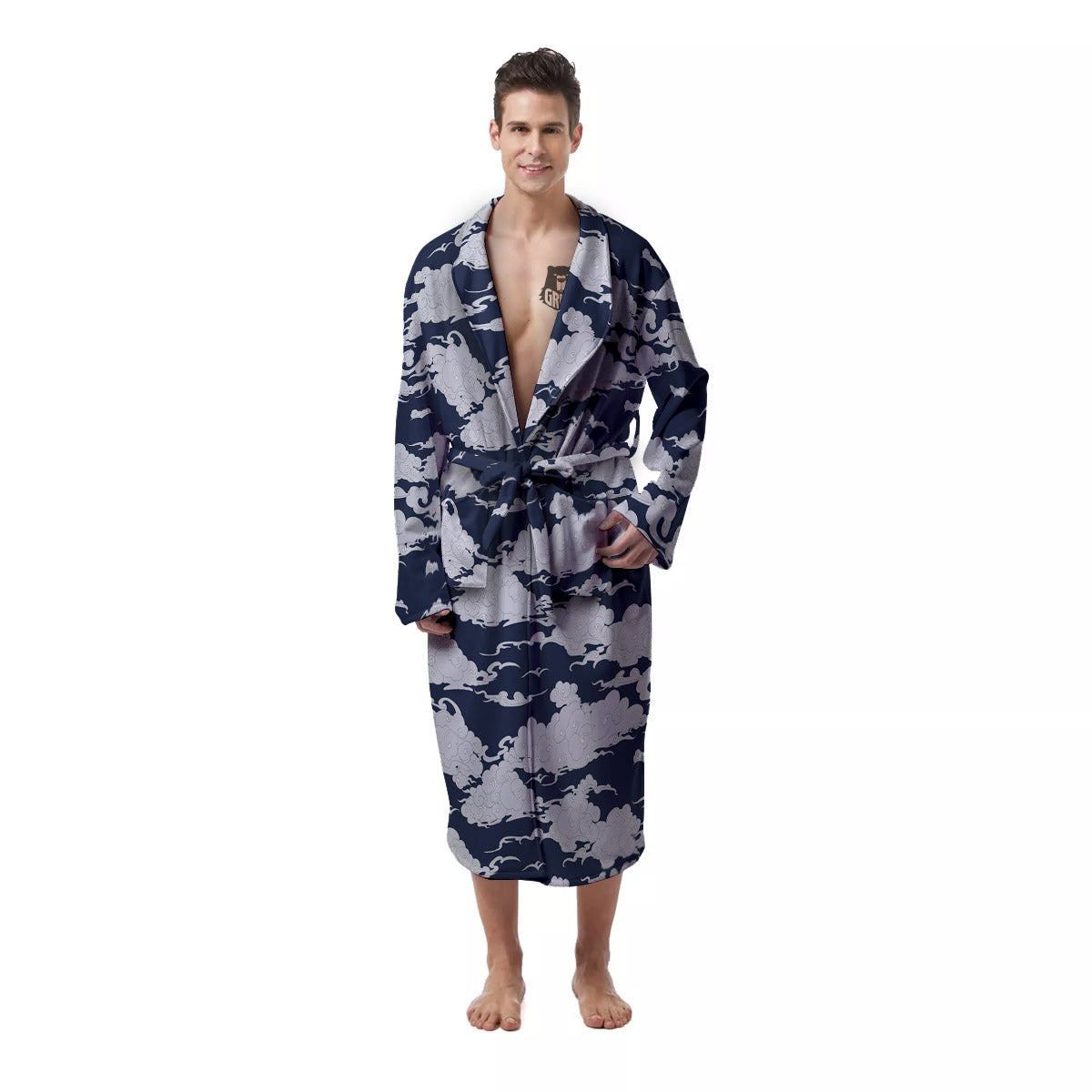 Chinese Cloud Print Pattern Men's Robe-grizzshop