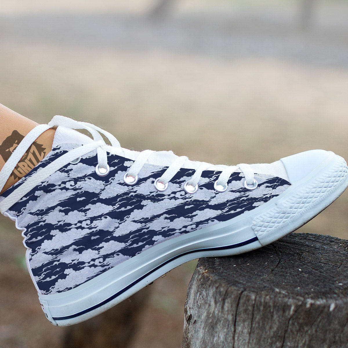 Chinese Cloud Print Pattern White High Top Shoes-grizzshop