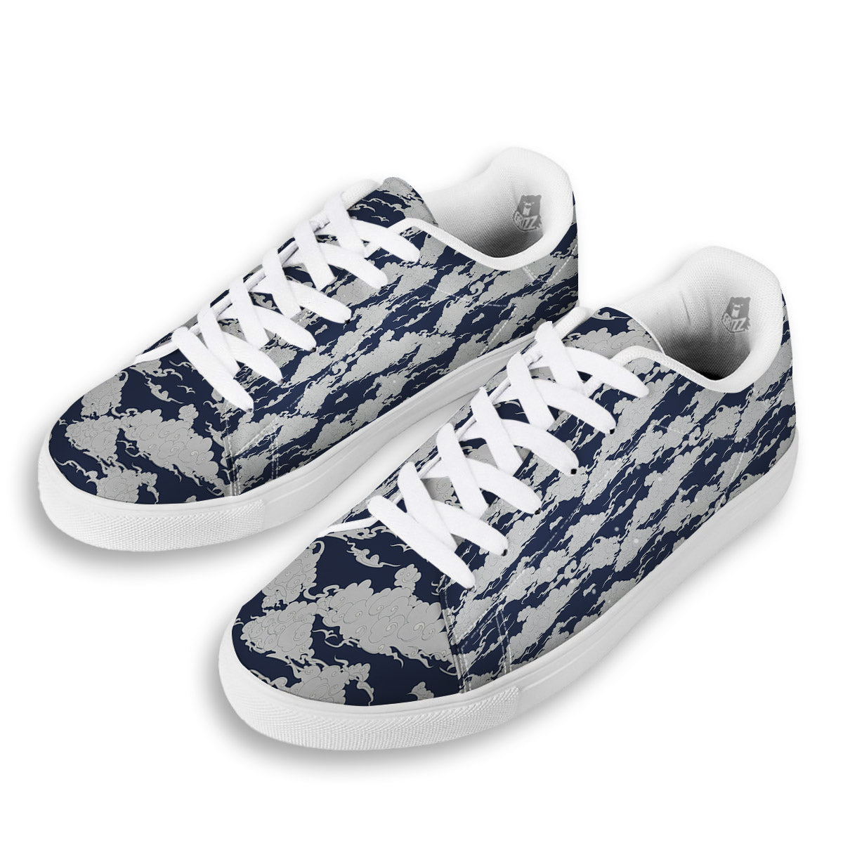 Chinese Cloud Print Pattern White Low Top Sneakers-grizzshop