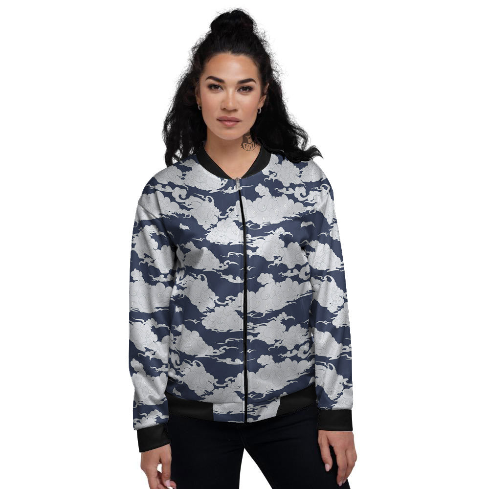 Chinese Cloud Print Pattern Women's Bomber Jacket-grizzshop