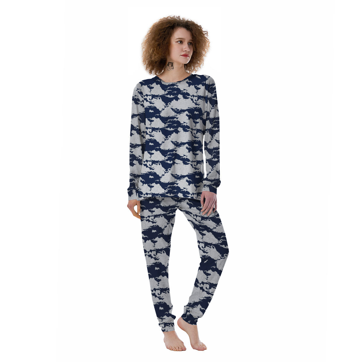 Chinese Cloud Print Pattern Women's Pajamas-grizzshop