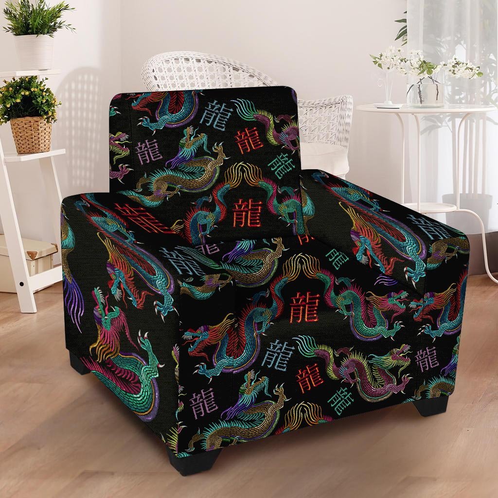 Chinese Dragon Character Print Armchair Cover-grizzshop