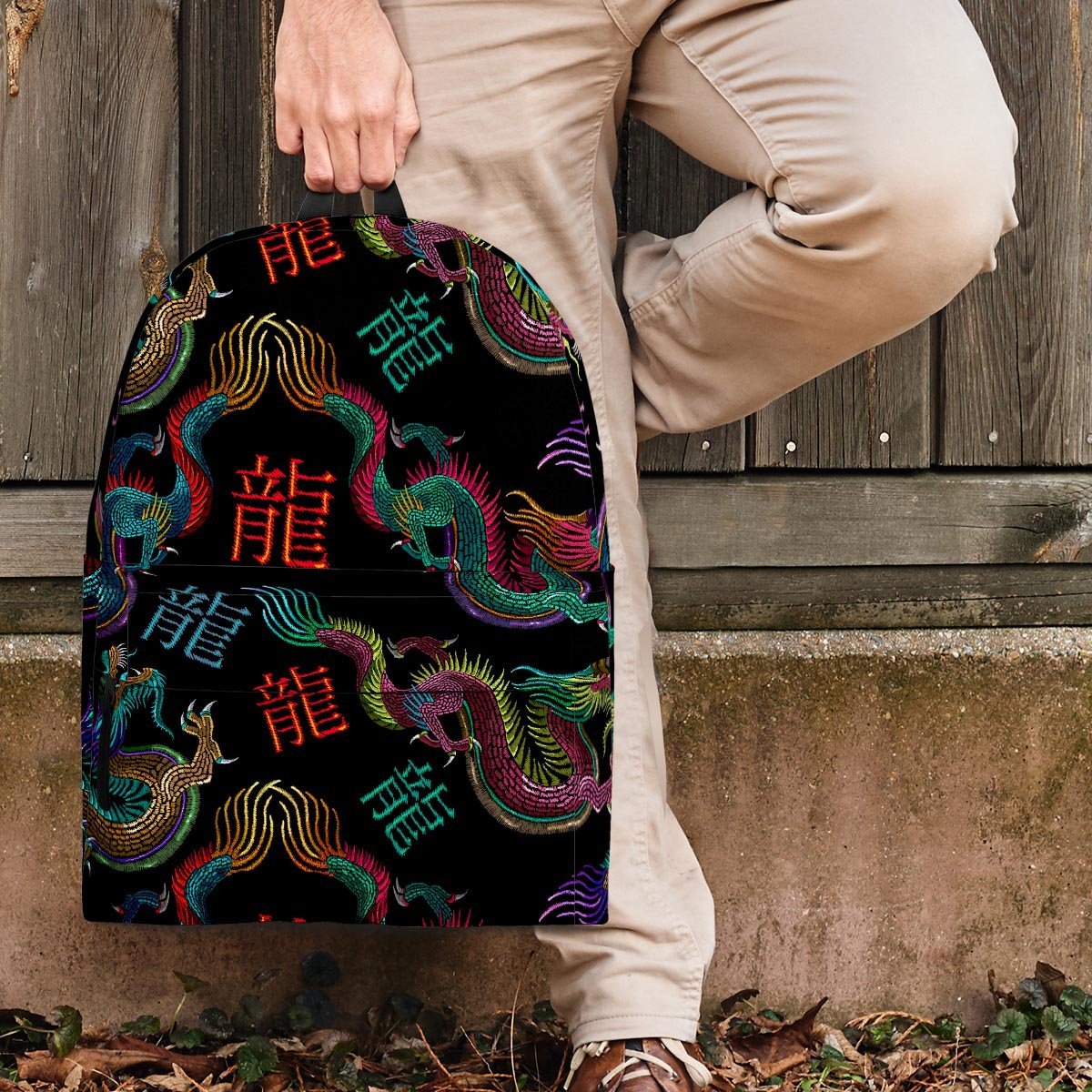 Chinese Dragon Character Print Backpack-grizzshop