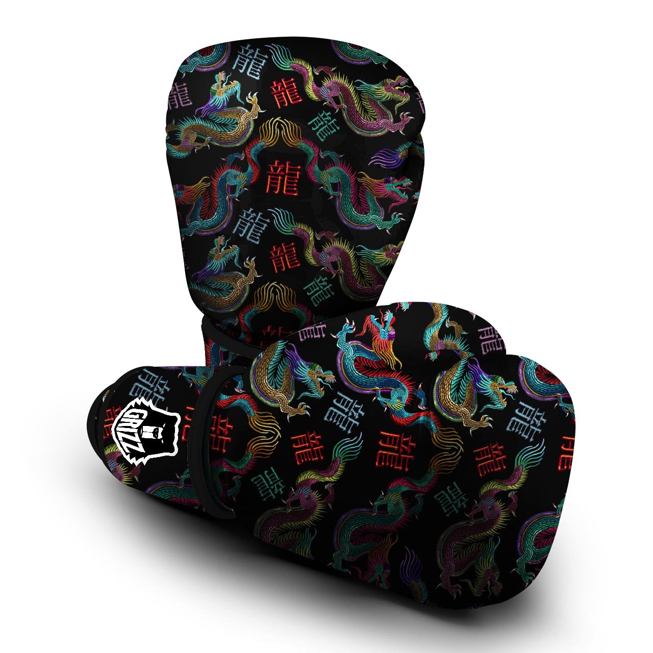 Chinese Dragon Character Print Boxing Gloves-grizzshop