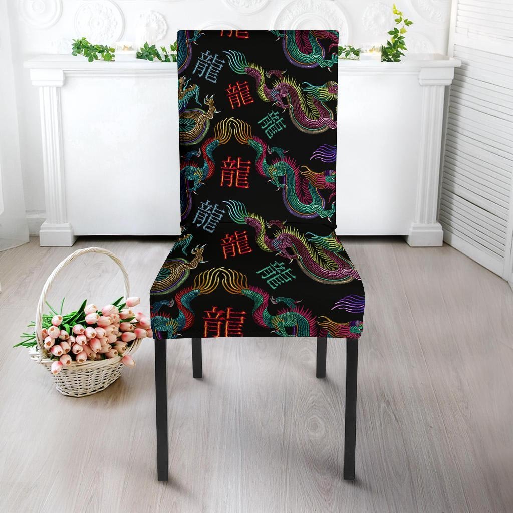 Chinese Dragon Character Print Chair Cover-grizzshop