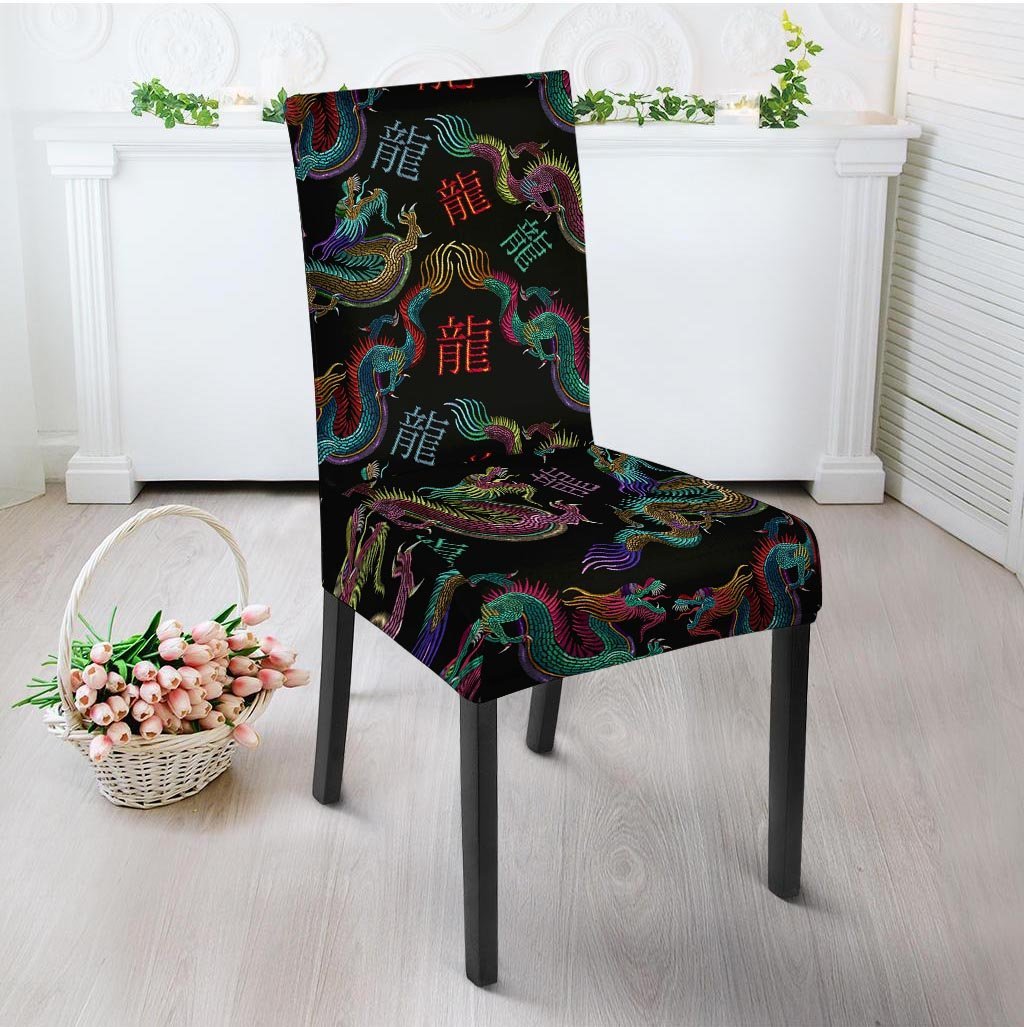 Chinese Dragon Character Print Chair Cover-grizzshop