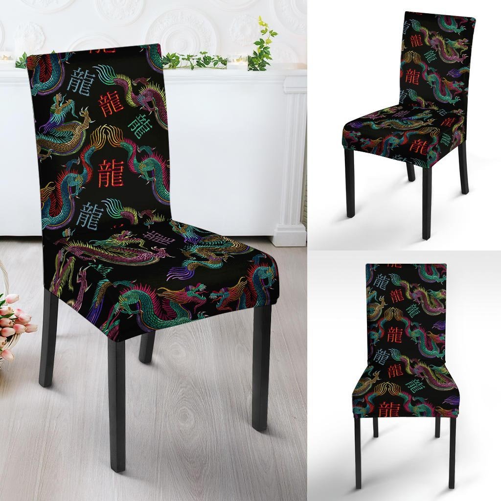 Chinese Dragon Character Print Chair Cover-grizzshop