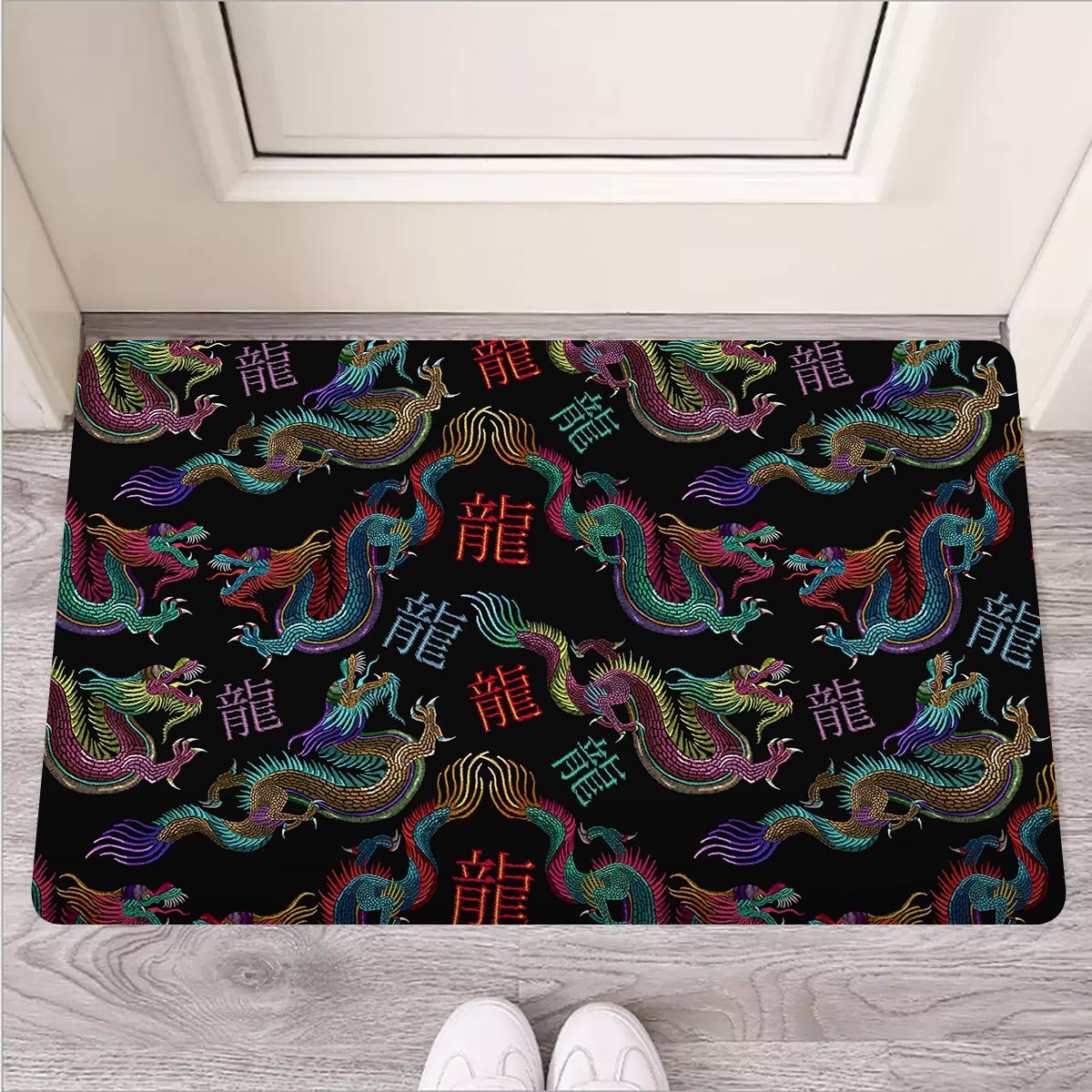 Chinese Dragon Character Print Door Mat-grizzshop