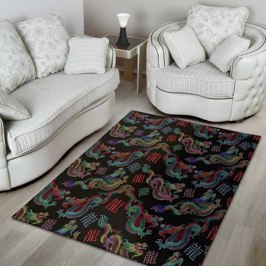 Chinese Dragon Character Print Floor Mat-grizzshop