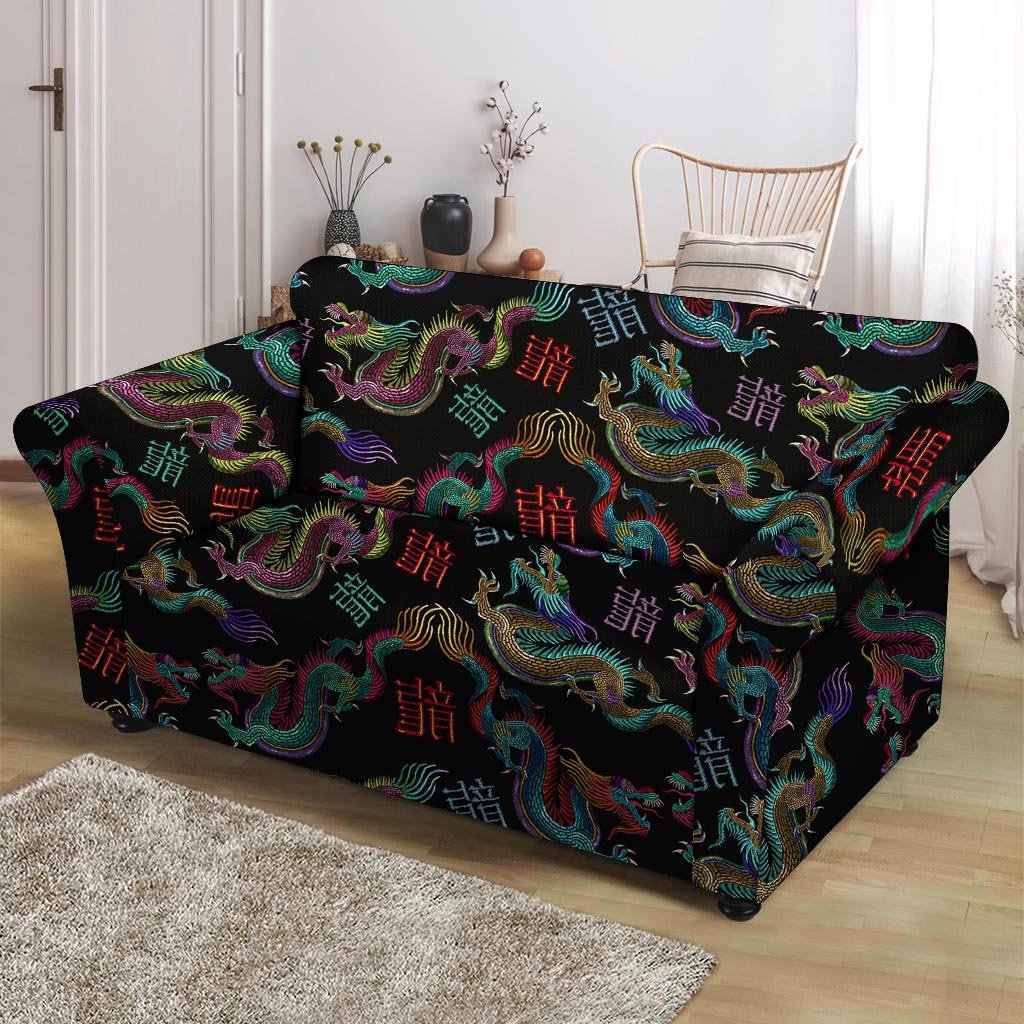 Chinese Dragon Character Print Loveseat Cover-grizzshop