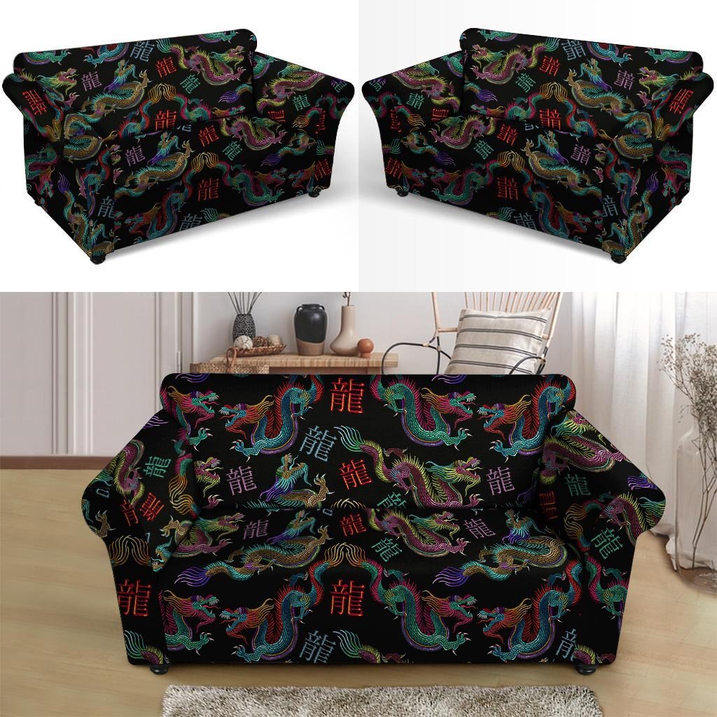 Chinese Dragon Character Print Loveseat Cover-grizzshop