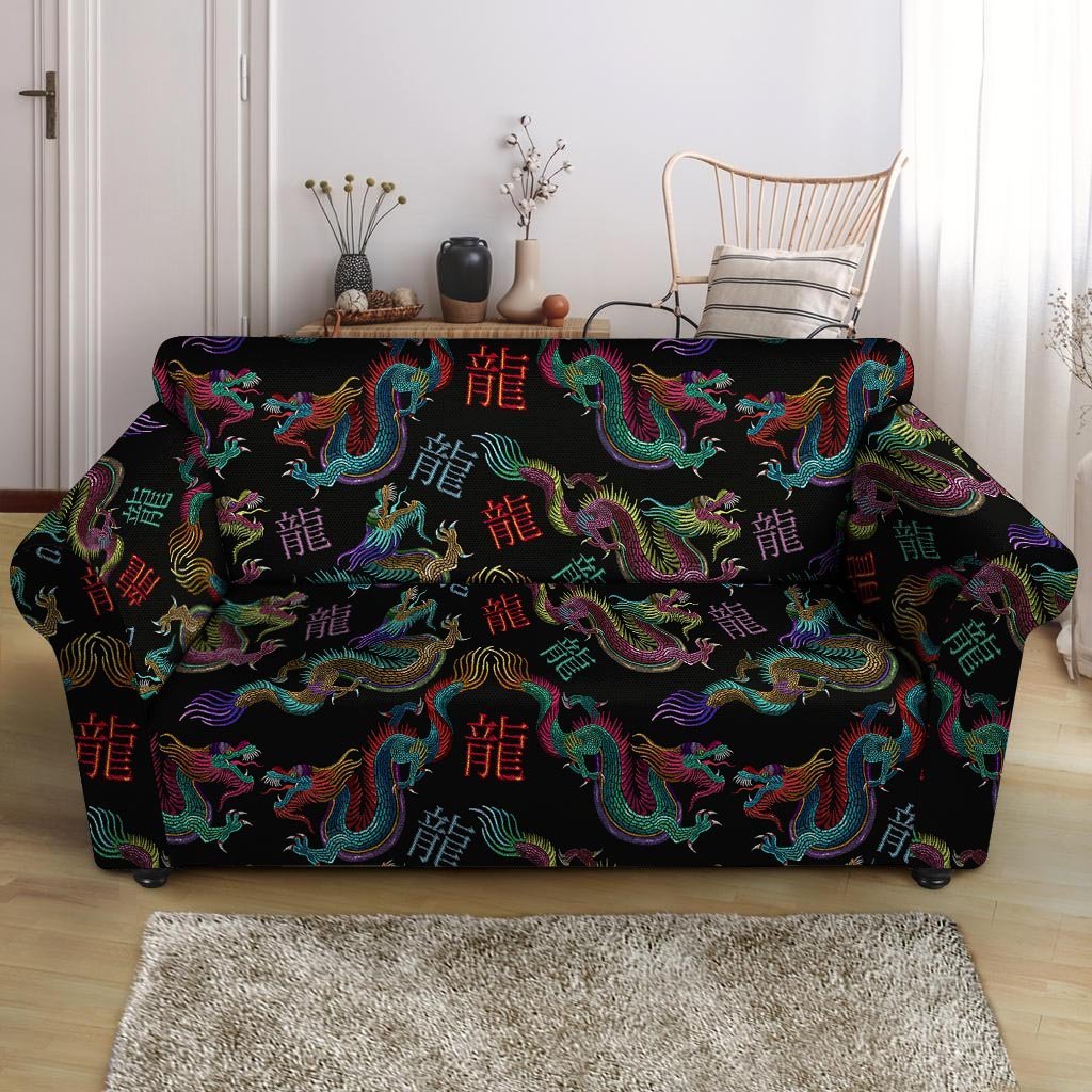 Chinese Dragon Character Print Loveseat Cover-grizzshop