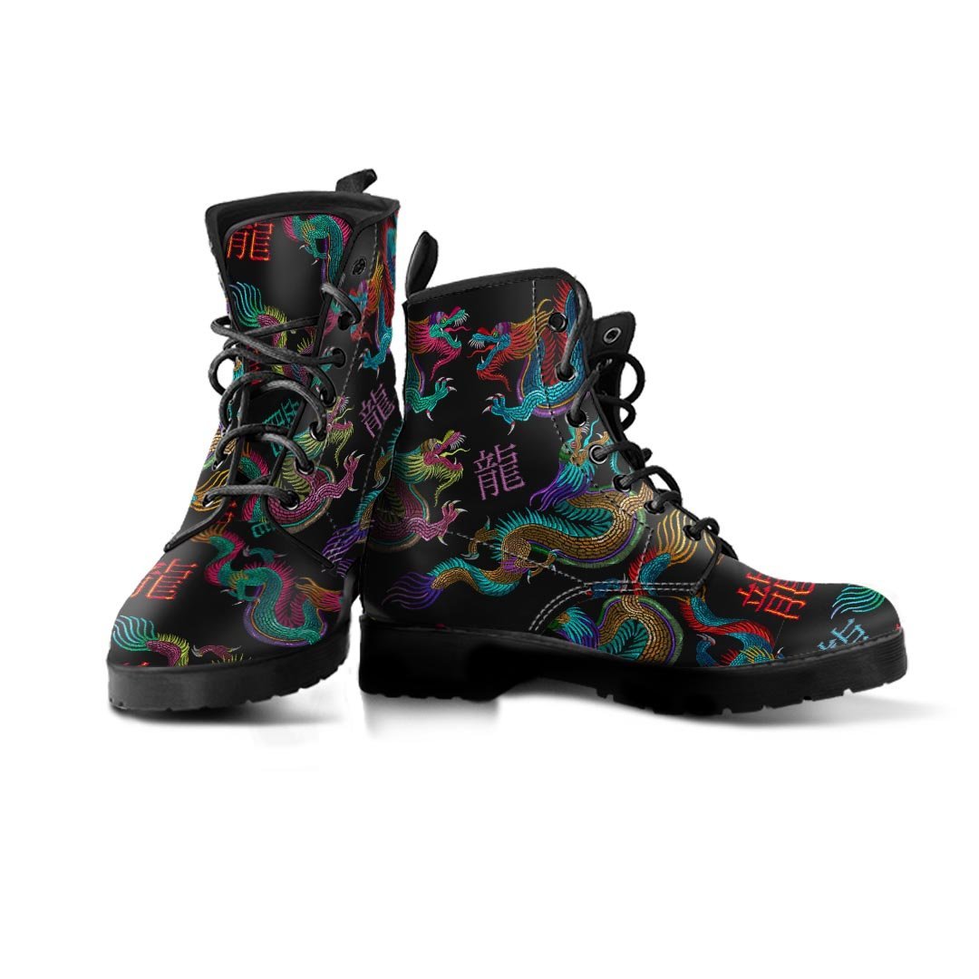 Chinese Dragon Character Print Men's Boots-grizzshop