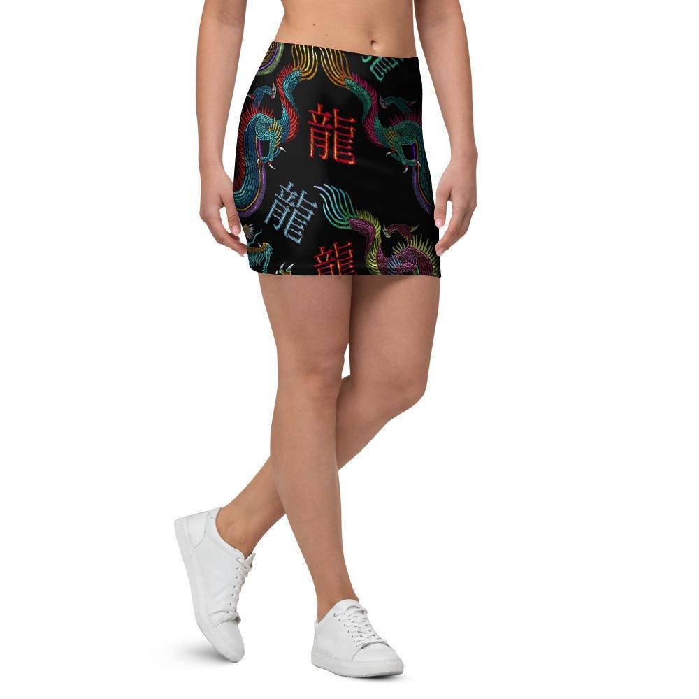 Chinese Dragon Character Print Mini Skirt-grizzshop