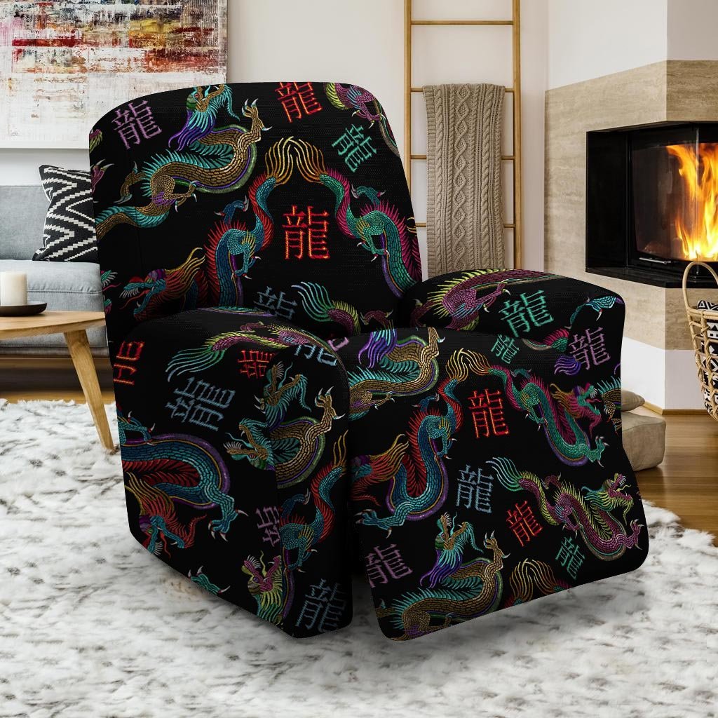 Chinese Dragon Character Print Recliner Cover-grizzshop