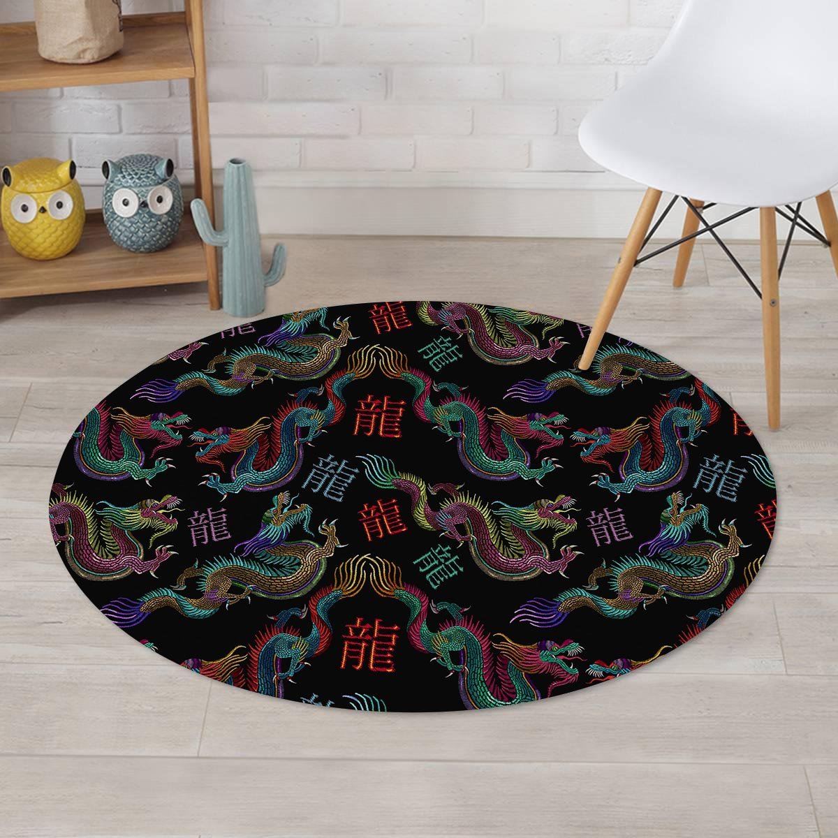 Chinese Dragon Character Print Round Rug-grizzshop