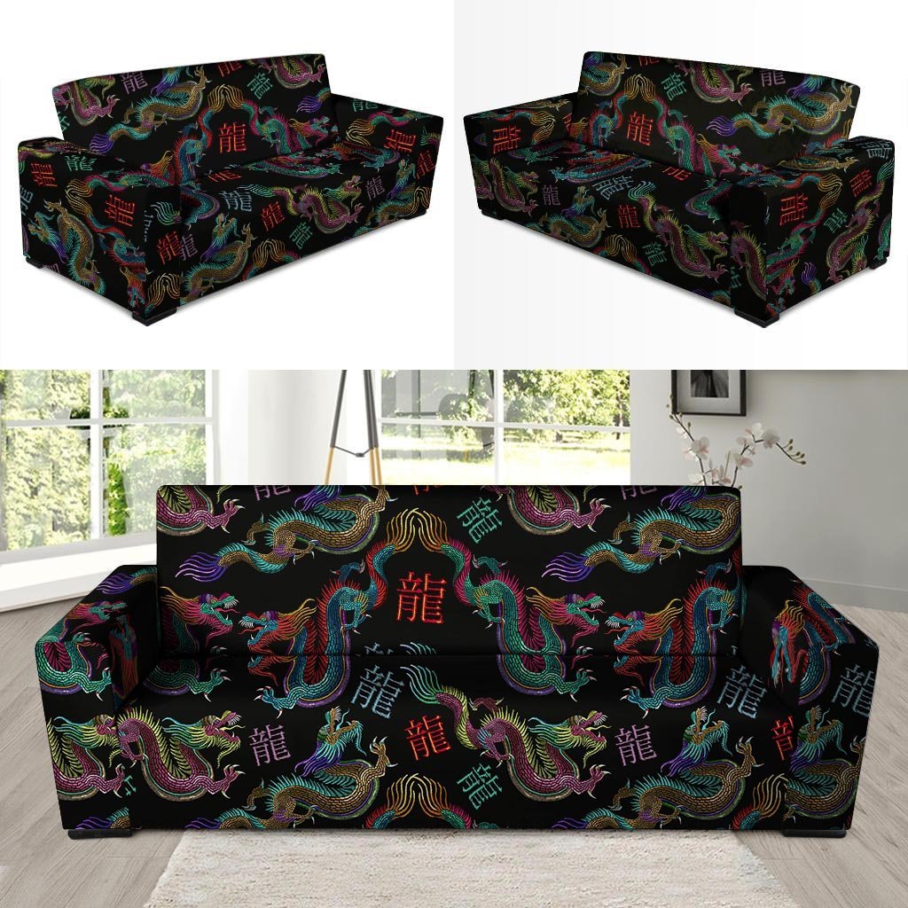 Chinese Dragon Character Print Sofa Cover-grizzshop