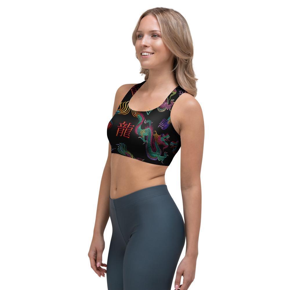 Chinese Dragon Character Print Sports Bra-grizzshop