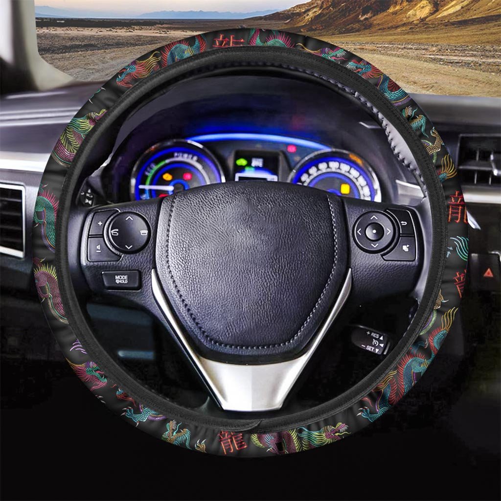 Chinese Dragon Character Print Steering Wheel Cover-grizzshop