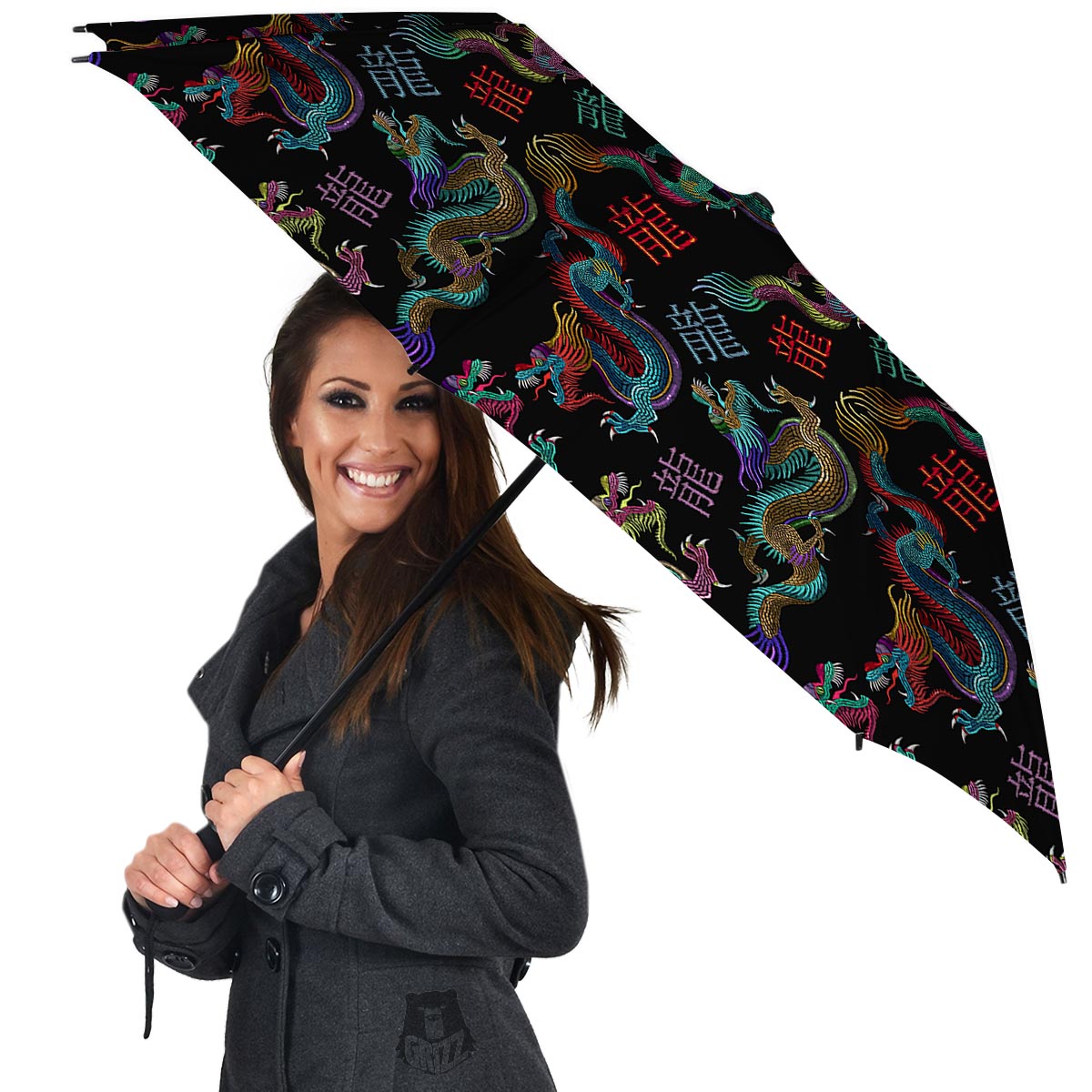 Chinese Dragon Character Print Umbrella-grizzshop