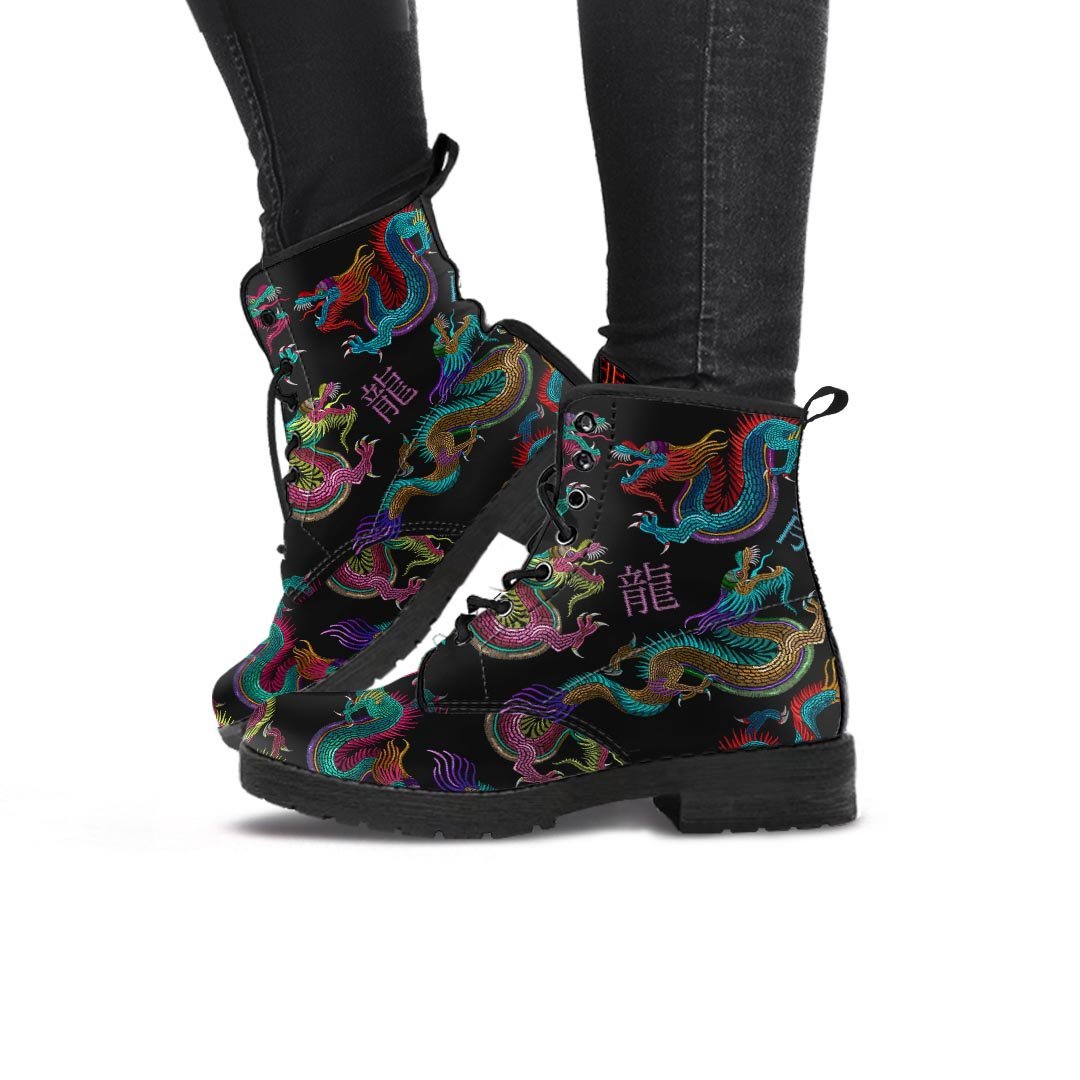 Chinese Dragon Character Print Women's Boots-grizzshop