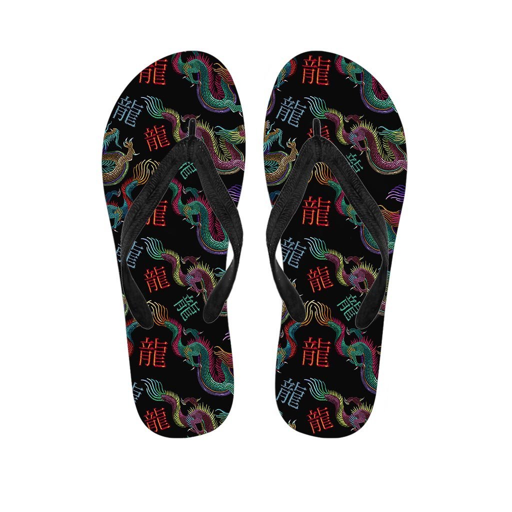 Chinese Dragon Character Print Women's Flip Flops-grizzshop