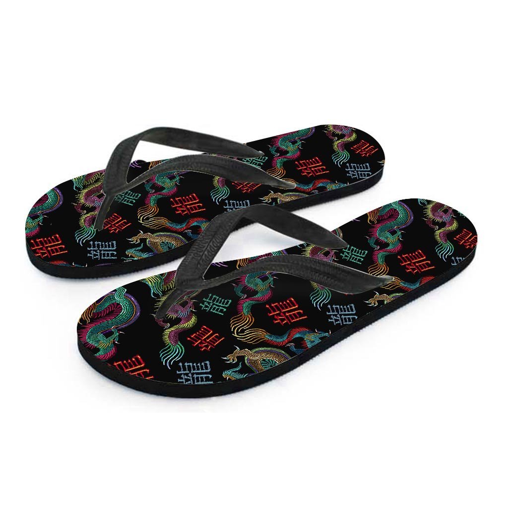Chinese Dragon Character Print Women's Flip Flops-grizzshop