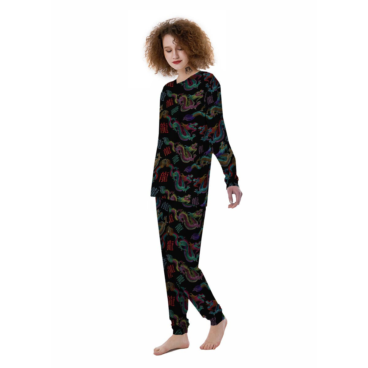 Chinese Dragon Character Print Women's Pajamas-grizzshop